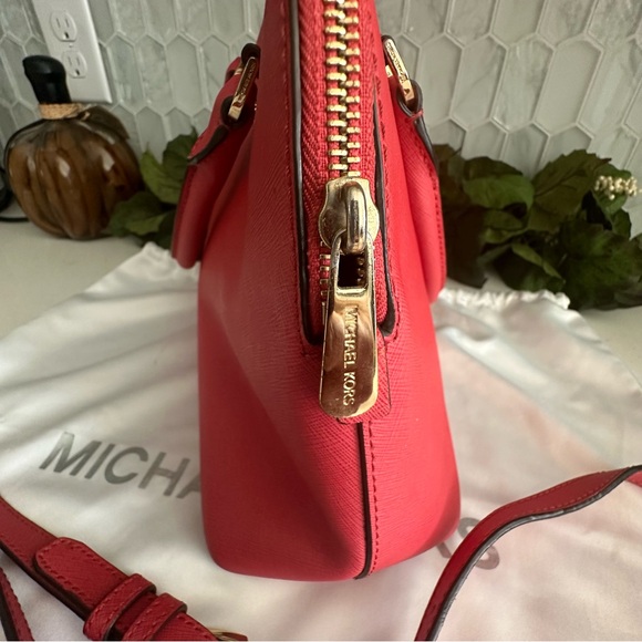 Michael Kors Red Saffiano Leather Satchel Gold-Tone Hardware & Detachable Strap - Picture 9 of 12